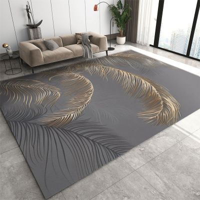 Modern Indoor Area Mat, Abstract Gray Gold Palm Leaves Area Rugs, Rubber Backed Non-Slip Foldable Hardwearing Mat for Family Living Room Bedroom Entryway Hallway Office Porch Study Room 4x5ft
