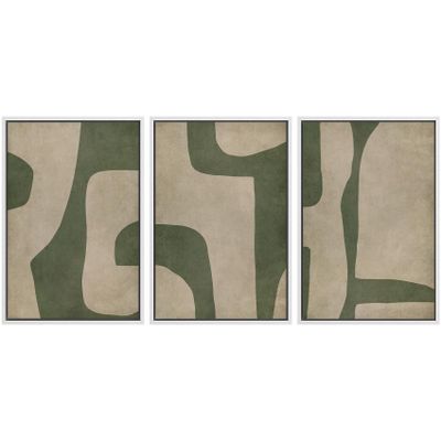 SIGNWIN Framed Canvas Print Wall Art Set Abstract Geometric Green and Beige Tones Illustrations Modern Art Decorative Boho Relax/Zen Nordic for Living Room, Bedroom, Office - 16"x24"x3 White