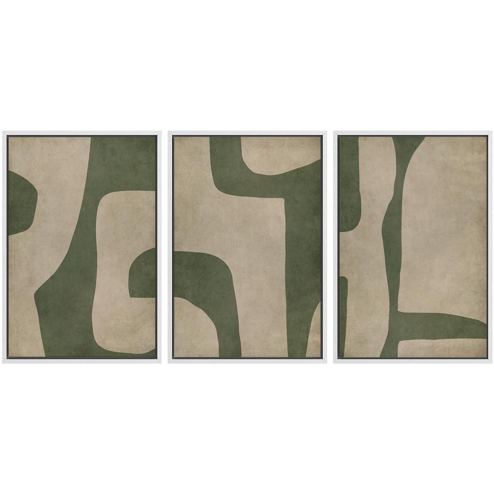 SIGNWIN Framed Canvas Print Wall Art Set Abstract Geometric Green and Beige Tones Illustrations Modern Art Decorative Boho Relax/Zen Nordic for Living Room, Bedroom, Office - 16"x24"x3 White