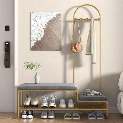ANram Coat Rack Shoe Bench Hall Tree Storage Bench for Entryway, Accent Large Shoe Rack Bench with Storage Shelf Hanging Bar and Hooks
