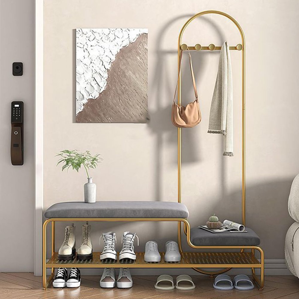ANram Coat Rack Shoe Bench Hall Tree Storage Bench for Entryway, Accent Large Shoe Rack Bench with Storage Shelf Hanging Bar and Hooks