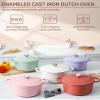 Ciwete 6 QT Dutch Oven Pot with Lid, Enameled Cast Iron Dutch Oven for Bread Making, Braiser, Cooking, Dual Handles, Oven Safe up to 500 F or on Stovetop, Gifts for Family - Pink view 4