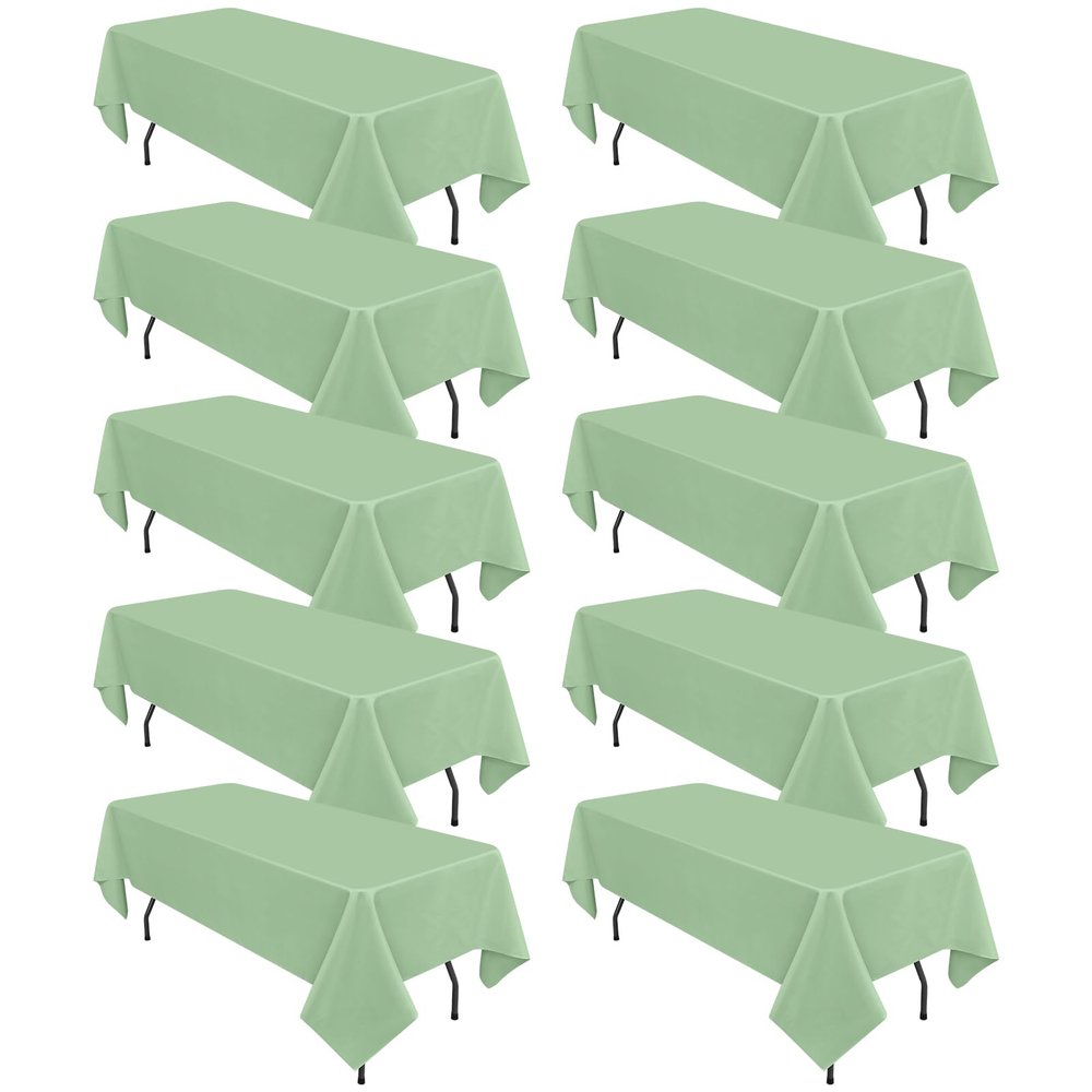 10 Pack Sage Green Tablecloths for 6ft Rectangle Tables 60 x 102 Inch - Polyester Table Cover Stain and Wrinkle Resistant Washable Fabric Table Clothes for Wedding Party Banquet Reception Restaurant