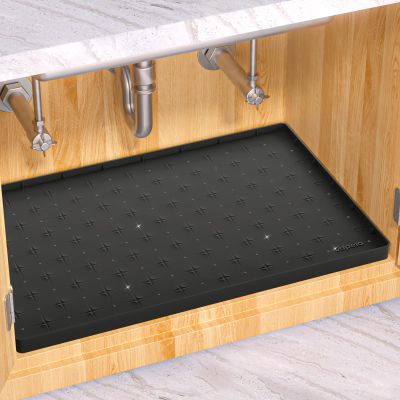 Sdpeia Under Sink Mat 22"14" Waterproof Silicone Cabinet Liner & Sink Protector for Kitchen & Bathroom, Multi-Purpose Organizers Tray for Pets, Laundry, Cat Litter Mat, Black