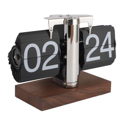 Cyrank Retro Flip Desk Shelf Clock, Wood Base Flip Down Clock Retro Digital Flip Desk Clock Auto Flip Desk Table Clock Mechanical Flip for Home and Office Decoration