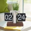 Cyrank Retro Flip Desk Shelf Clock, Wood Base Flip Down Clock Retro Digital Flip Desk Clock Auto Flip Desk Table Clock Mechanical Flip for Home and Office Decoration view 2
