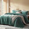 LEAONME Velvet Quilt California King-118''x106'', Lightweight Aqua Green Velvet Comforter Set with 2 Pillow Shams, Soft Oversized Bedspread Coverlet Quilted Bedding Set for All Season view 2