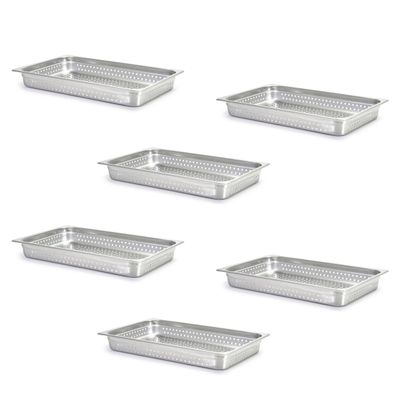 Adcraft Perforated Steam Table/Hotel Pan, Full Size, 2-1/2" Deep, Pack of 6, in Stainless Steel (PP-200F2)