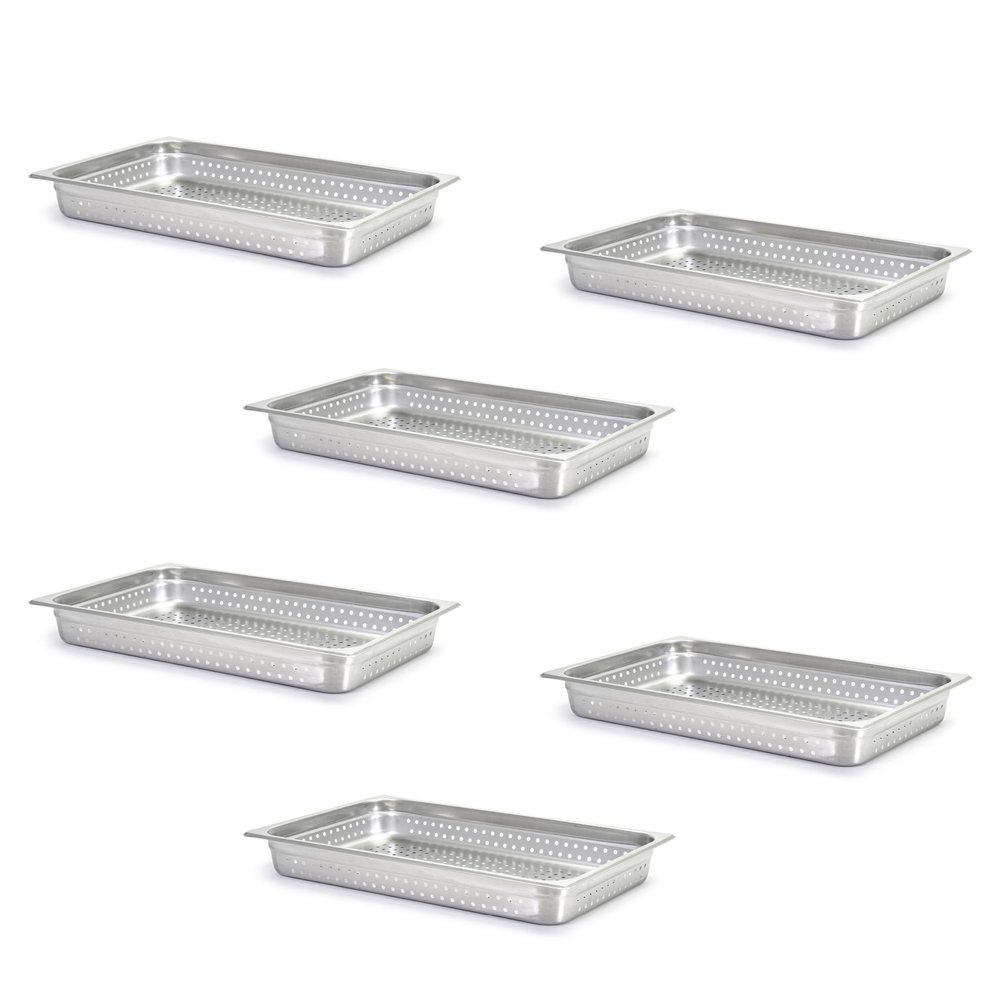 Adcraft Perforated Steam Table/Hotel Pan, Full Size, 2-1/2" Deep, Pack of 6, in Stainless Steel (PP-200F2)