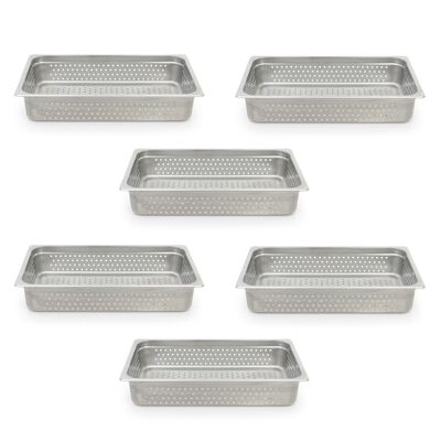 Adcraft Perforated Steam Table/Hotel Pan, Full Size, 4" Deep, Pack of 6, in Stainless Steel (PP-200F4)