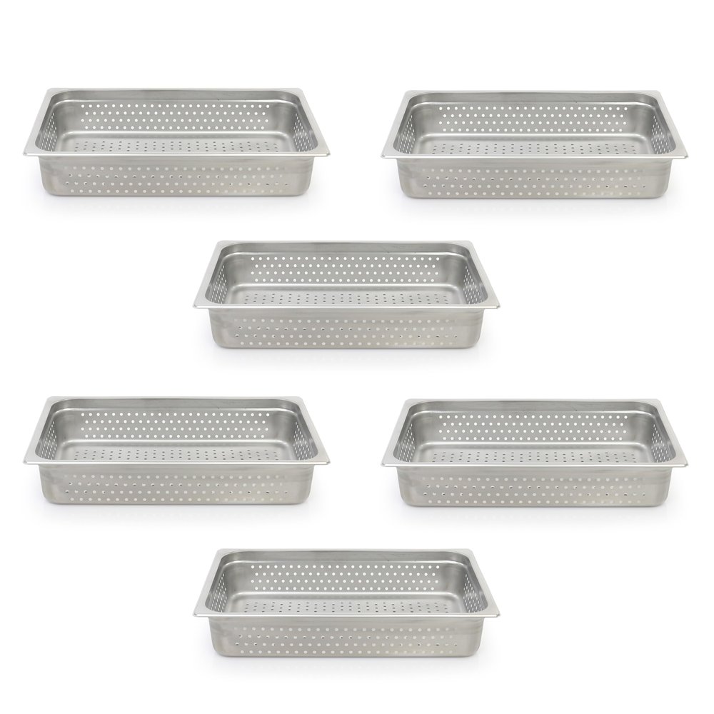 Adcraft Perforated Steam Table/Hotel Pan, Full Size, 4" Deep, Pack of 6, in Stainless Steel (PP-200F4)