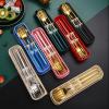 GOODJAYVEN Silverware Flatware Set, Thickened Stainless Steel Cutlery Two-piece Set Portuguese Chopsticks And Spoon Set Student Portable Cutlery Box(Color:Red Silver) view 4