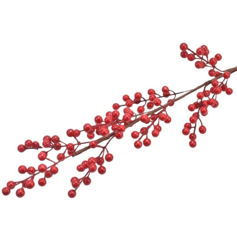 ZIIVIEVS 5pcs Simulated Holly Fruit, red Fruit, Wealth Making Fruit, Lucky Bucket, Ginkgo Leaf, Chinese New Year's Eve Flower(Color:10forkHollyfruit)