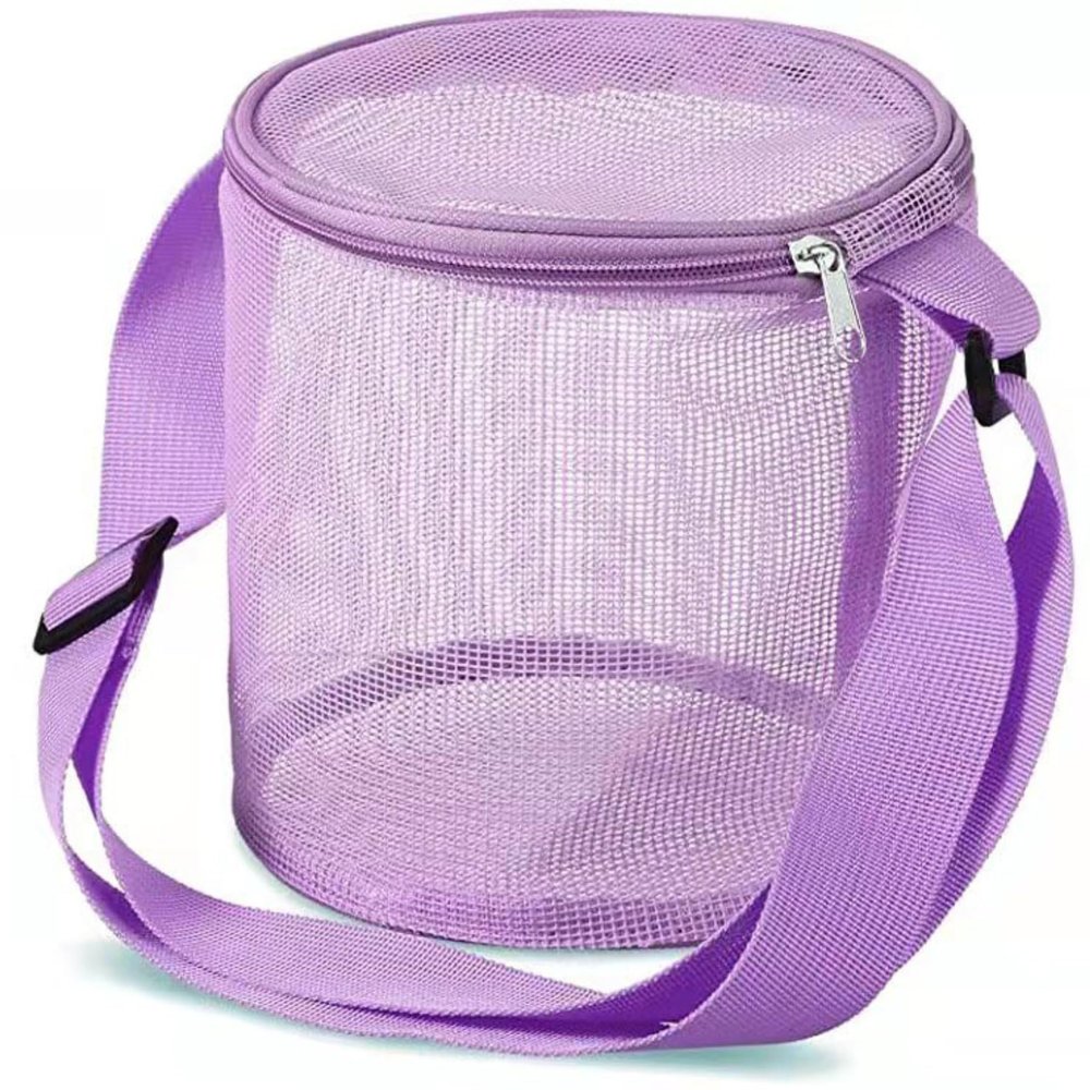 OEIPSMK Mesh Shell Storage Bag, Three-Dimensional Circular Sand Digging Bucketmesh Beach Toy BagSmall Beach BagsToy OrganizerSeashell Bags (Red), Purple