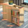 3 Tier Wooden Floor Standing Bookcase,Slide Out Drawer Storage Bookcase file cabinet,Pull Out Mobile with Door Dustproof File Cabinet,Office Bedroom Living Room Hidden Storage Cabinet with Wheels view 3