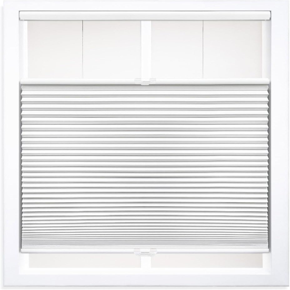 DEZ FURNISHINGS Cordless 1.5" Blackout Top Down Bottom Up Cellular Shade, 61.5" W x 36" H, White