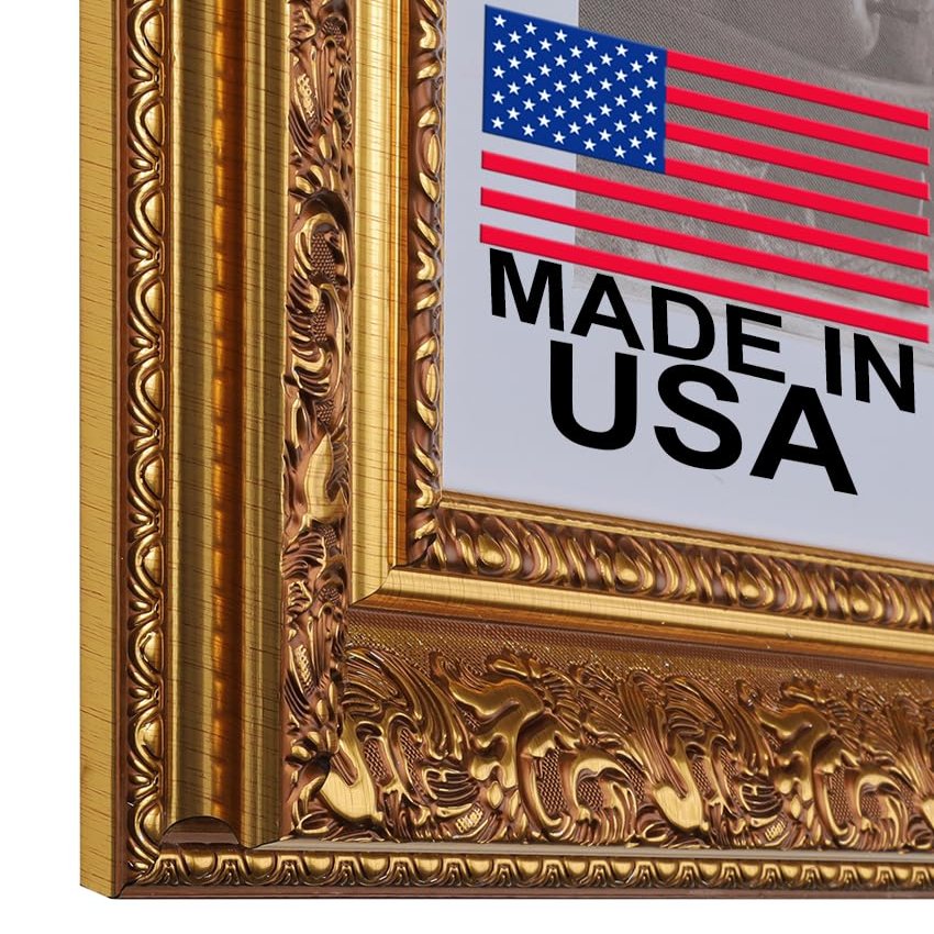 11x14 Picture Frame with Mat for 8.5x11 Picture. 11x14 Frame Matted to 8.5x11 Picture. 11 x 14 Poster Frame with Mat. 3-1/2" Wide Frames for 8.5 x 11 Prints with Mats. Gold Ornate 3348. For Prints, Diplomas. Polystyrene-Quality Wood Frames Alternativ