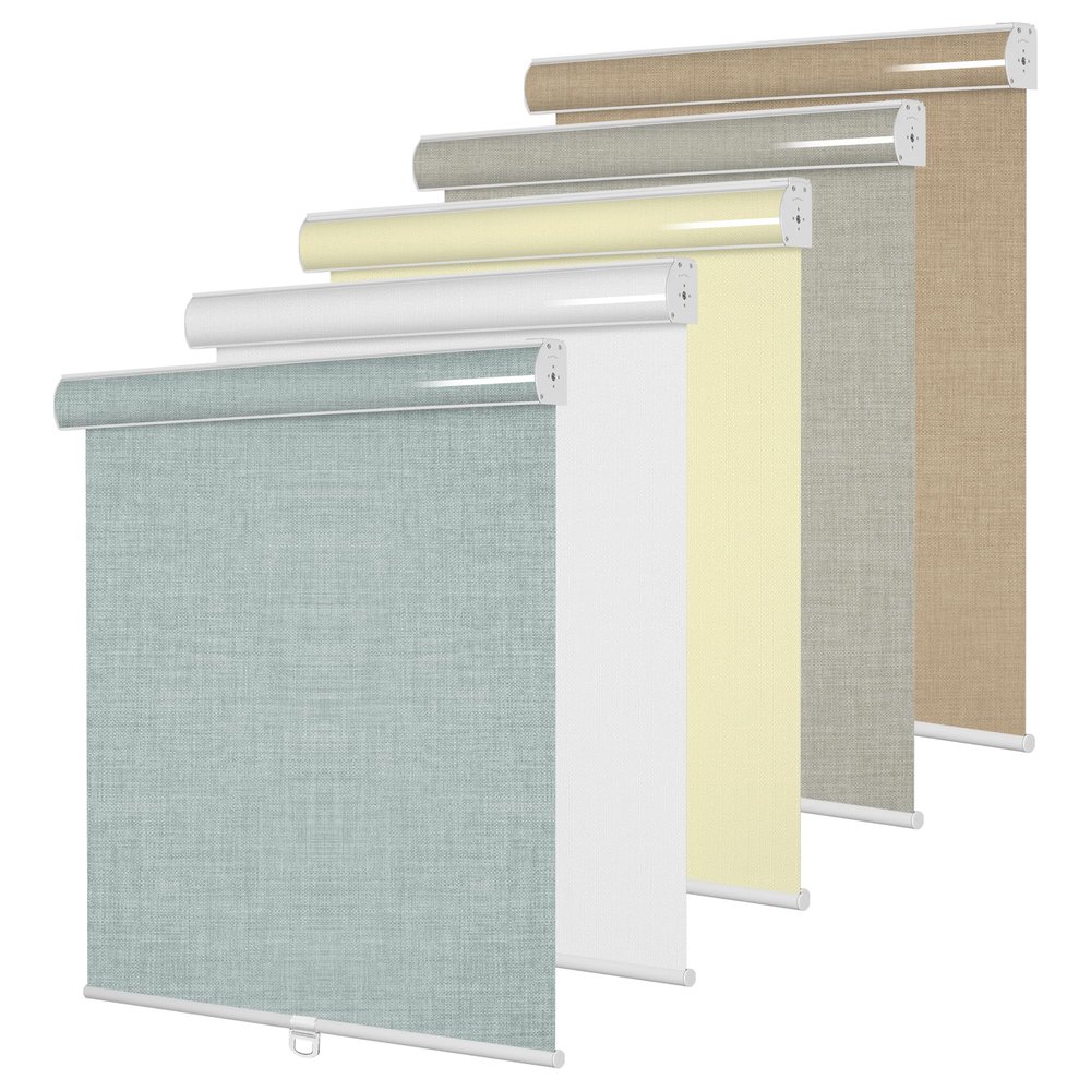 Doing-X 100% Blackout Roller Shades for Windows Linen Fabric Cordless Roller Blinds with Cassette Valance Thermal Insulated Room Darkening Window Shades for Home Office Bedroom(30"W x 92"H)Blue-Gray