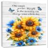 HVEST Blue and Yellow Floral Canvas Wall Art for Living Room Sunflower and Butterfly Inspirational Quotes on Rustic Wood Paintings Wall Decor Flower Framed Wall Art for Bedroom Decor,20L X 16W inches view 1