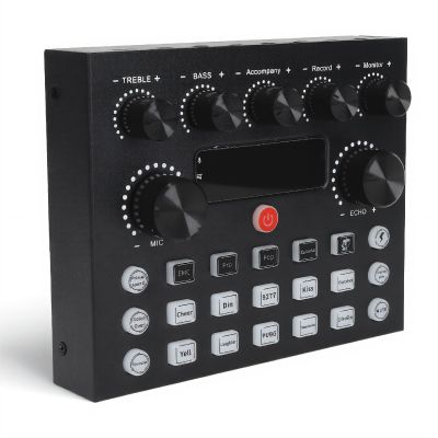Live Sound Card, Dual Channel Sound Mixer Adjustable Bass Treble, Live Broadcast Sound Card Audio Mixer with Dual Microphone Ports for Streaming