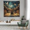 HZOHNAGO Bookshelf Tapestry Magical Library White Dove Flying Starry Sky Pattern Printed Tapestry Wall Hanging for Bedroom Living Room Dorm 60" L x 60" W view 2