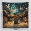 HZOHNAGO Bookshelf Tapestry Magical Library White Dove Flying Starry Sky Pattern Printed Tapestry Wall Hanging for Bedroom Living Room Dorm 60" L x 60" W view 4
