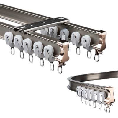 Aluminium Curtain Rail Bendable Double Tracks Ceiling Or Wall Mount 1m~10m Curved Track System for RV Bay Window Ceiling Or Wall(Carbonizedcolor:Champagne Color,Size:240cm)