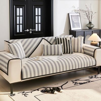 Herringbone Sofa Cushion Covers Chenille Fabric Sofa Covers 1/2/3 Seater Thick Textured Couch Slipcover for Living Room Non Slip Furniture Protector