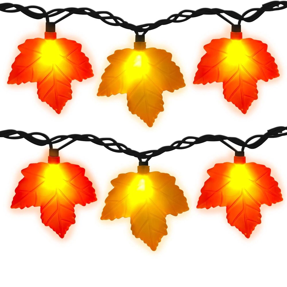 Romasaty Fall Decor Maples Leaf String Lights, 8.5FT LED Maple Leaf Lights with 10 3D Maple Light, Plug in Fall Decorations for Indoor Outdoor Thanksgiving Christmas Halloween Harvest-Orange/Yellow