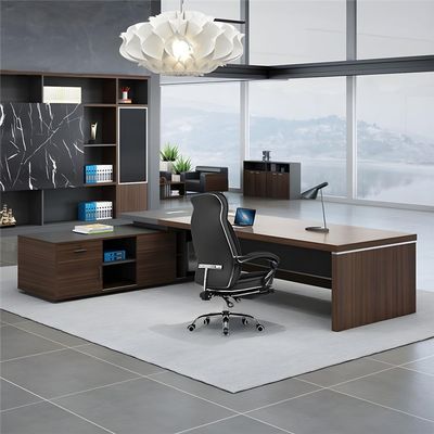 NIUYAO L-Shape Executive Computer Desk with Drawers - Brown/Grey Modern Writing Table - 63" L x 71" W x 29.5" H (Left)