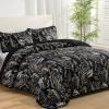 WONGS BEDDING Boho Quilt Set King,Black Paisley Floral Pattern Bedspread Coverlet Set with 2 Pillowcases,3 Piece Lightweight Microfiber Bohemian Quilt Bedding Set 104"90" view 2