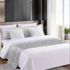 Blue Botanical Bed Runner Scarf Cal King Size,Luxury Bed Throw Runners & Scarves for Twin Full Queen King Foot of Bed,Bedroom Hotel Wedding Room Decoration,Retro Country Floral Flower Leaves 102"x20" view 4