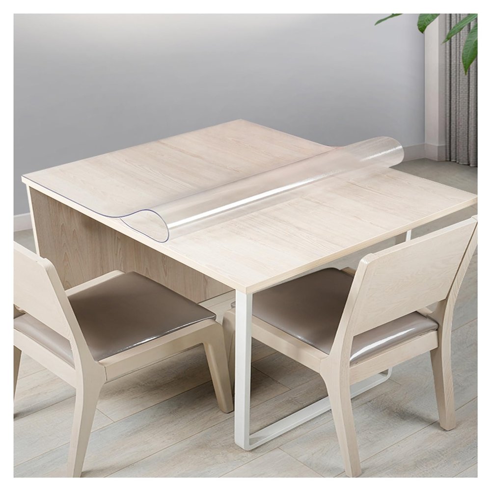 PVC Clear Table Protector1.5mm Thick Transparent Plastic Desk Cover,Clear Vinyl Table Padfor Dining Room Table Non-Slip Desk Pad for Coffee Table/Writing Desk Floor Pad(Size:130x140cm/51.2x55.1in)