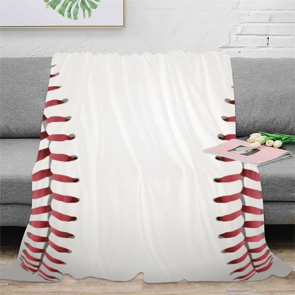 Baseball Blanket Soft Flannel Sport Ball Throw Blanket Gifts for Boys and Adults Cozy Blanket for Baseball Lover All Season Couch Bed Sofa Home Decor (50"x60", White)