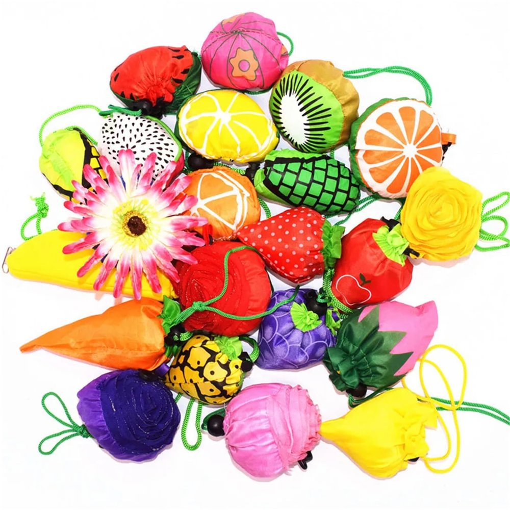 QIYIRO 10Pcs Fruits Reusable Grocery Shopping Tote, Women Grocery Tote Bag Foldable Travel Tote Bags Cute Reusable Grocery Bag