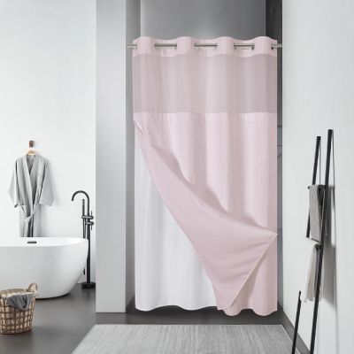 eachope BlushPink No Hook Waffle Weave Shower Curtain with snap-in Liner Replacement, 230GSM Waterproof Fabric Hotel Shower Curtain Set for Bathroom, Through Mesh Top Window,54Wx80H