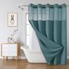 eachope SeawedGreen Long No Hook Waffle Weave Shower Curtain with snap-in Liner Replacement, 230GSM Waterproof Fabric Hotel Shower Curtain Set for Bathroom, Through Mesh Top Window,71Wx80H view 1