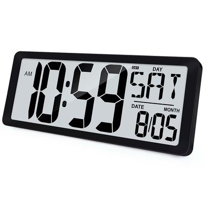 KMMKGG 15" Large Digital Wall Clock Battery Operated, Digital Clock Display with Day, Date & Temperature, Large Wall Clock for Bedroom, Livingroom, Office(4.6" Numbers)