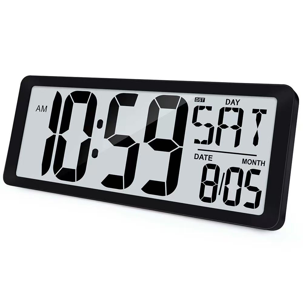 KMMKGG 15" Large Digital Wall Clock Battery Operated, Digital Clock Display with Day, Date & Temperature, Large Wall Clock for Bedroom, Livingroom, Office(4.6" Numbers)