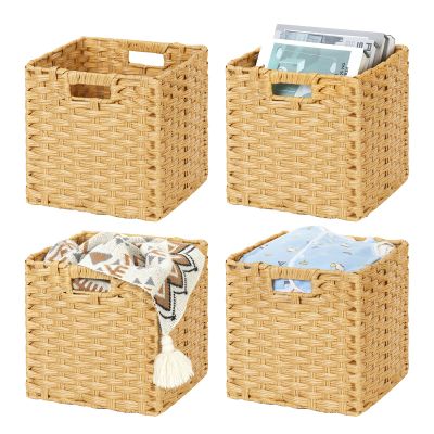 DULLEMELO Wicker Storage Cube Set - 11 Inch Wicker Baskets with Handles for Organizing Shelves, Natural - Set of 4