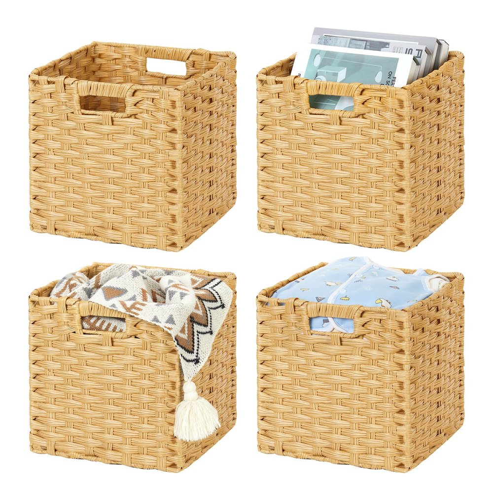 DULLEMELO Wicker Storage Cube Set - 11 Inch Wicker Baskets with Handles for Organizing Shelves, Natural - Set of 4