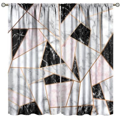 Abstract Marble Curtains, Pink Gray Black Geometric Marble Golden Line Art Stone Cracked Stripe Print Window Drapes for Living Room Girls Women Bedroom, 42" W X 63" L