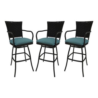 Afuera Living Set of 3 Outdoor Indoor Extra Tall 34" Bar Stool on Black Frame
