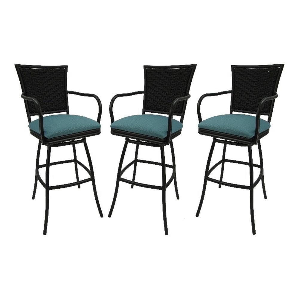 Afuera Living Set of 3 Outdoor Indoor Extra Tall 34" Bar Stool on Black Frame