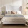 GDFStudio Tall Headboard Upholstered Bed,Queen Size Platform Bed Frame with Headboard Wingback,54" High No Box Spring Needed Easy Assembly Elegant Simplicity Textured Ivory Canvas view 1