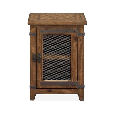 MAKLAINE Contemporary Farmhouse Chairside Wood End Table in Brown