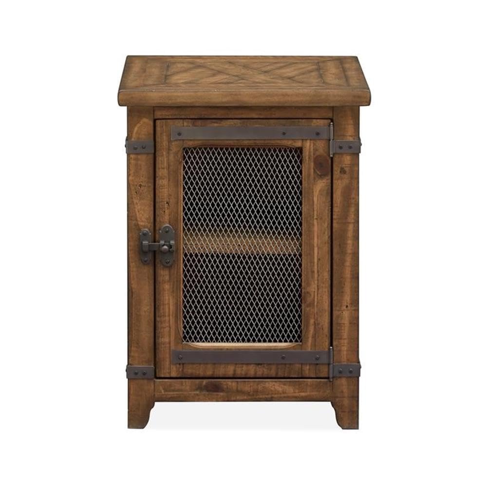 MAKLAINE Contemporary Farmhouse Chairside Wood End Table in Brown