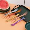 BIUBABIU 2-in-1 Stainless Steel Fruit Cutter, Watermelon Cutter Slicer Tool, Upgrade Foldable Watermelon Fork Slicer Cutter, Dual Head Fruit Forks Slicer Knife (C-Colorful, 3pcs) view 4