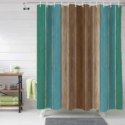 Anzona Teal Brown Farmhouse Waterproof Shower Curtains Set - Extra Long 72 x 78 Inch, Turquoise Khaki Vintage Wooden Polyester Fabric Bathroom Curtain with 12 Hooks, Bathroom Accessories, 1 Panel