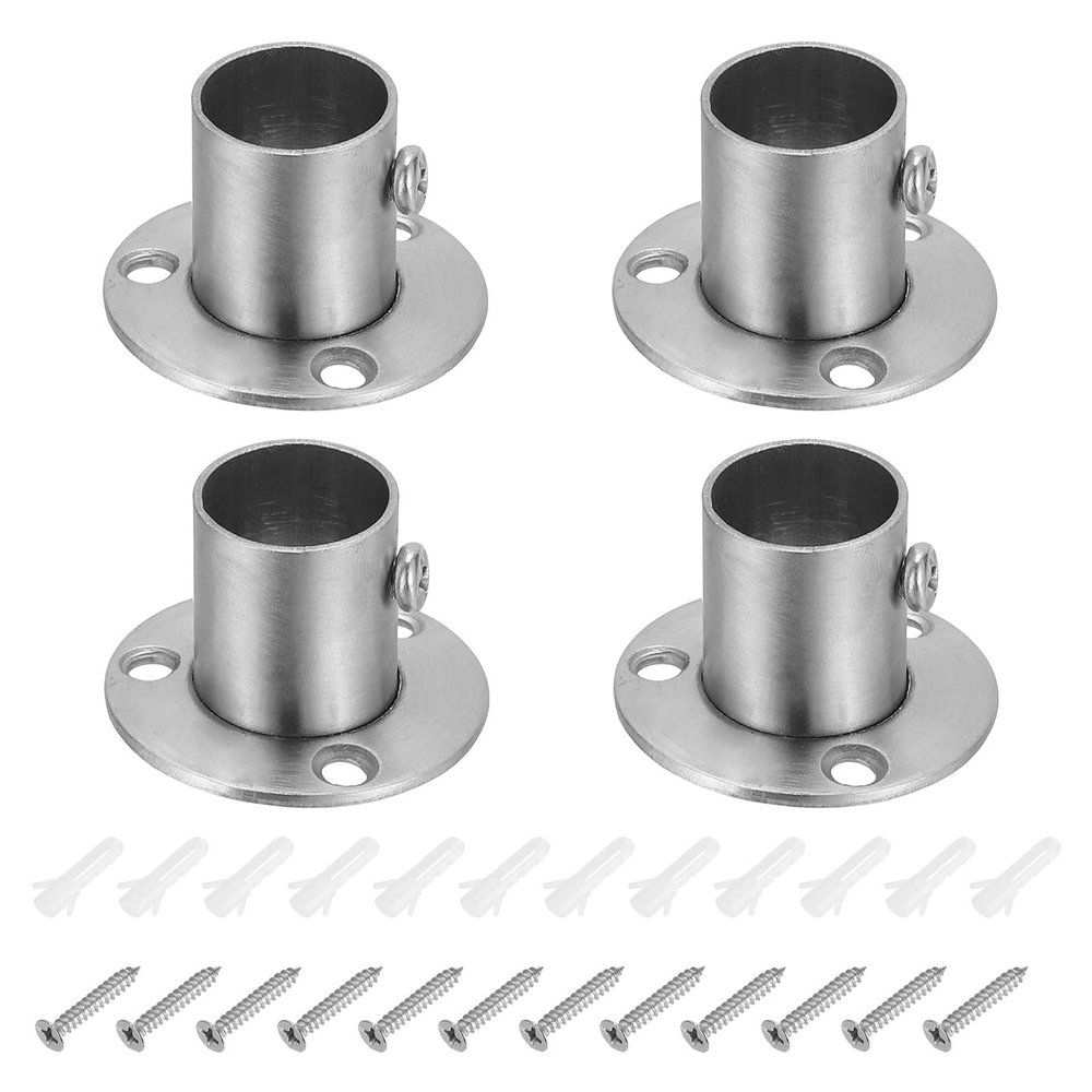 PATIKIL 0.98" Dia Closet Rod Bracket, O Shape Stainless Steel Closet Pole Socket Flange Rod Holder Support for Closet Wardrobe Shower Curtain with Screws Wall Anchors,4Pack